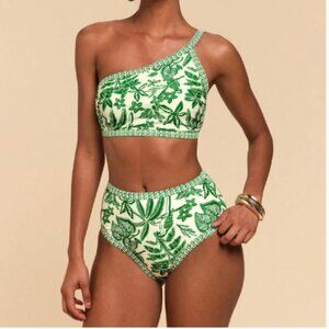Travachic Women's Plant Print Asymmetrical Collar Bikini Set, Women